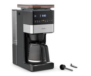 Krups Grind Aroma XL KM842810 Cafetera de filtro, mecanismo de cono extraíble, panel de control digital, capacidad XL (1,5 L), función de conservación del calor, jarra de cristal, color negro y acero