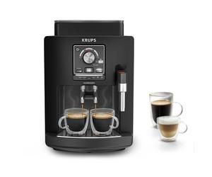 Krups Harmony, Cafetera Superautomática, 4 Bebidas de café y leche, Espumador De Leche, Limpieza automática, Funcioón de doble taza, Compacta, Color negro, EA5088E0
