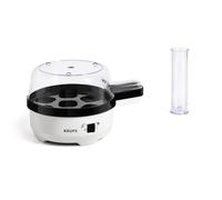 Krups Ovomat EG233115 - Huevera especial para hasta 7 huevos, incluye vaso medidor de agua con cortador de huevos, soporte para huevos, pitido, EG233115, color blanco y negro