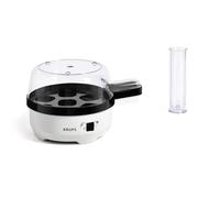 Krups Ovomat EG233115 - Huevera especial para hasta 7 huevos, incluye vaso medidor de agua con cortador de huevos, soporte para huevos, pitido, EG233115, color blanco y negro