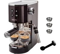 Krups Cafetera Espresso bomba Virtuoso Essential, 15 Bares de Presión, Boquilla de Vapor Dual, Thermoblock, Cuchara Medidora y Compactador, Negro, XP444G