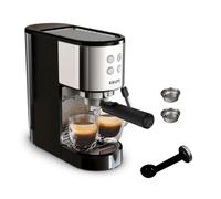 Krups Virtuoso Essential - Cafetera espresso 15 bar, acero inox negro, diseño compacto y elegante, parada automática, espresso y cappuccino, Thermoblock, boquilla de vapor, incluye cuchara, XP4418