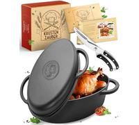KRUSTENZAUBER Cacerola de hierro fundido con tapa de 38 cm, apta para horno, incluye tijeras para aves, 9 kg, olla ideal XXL, para inducción, sartén de hierro fundido
