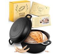 KRUSTENZAUBER Cacerola de hierro fundido de 26 cm, molde para pan con tapa para hacer pan casero, ideal como olla para hornear pan, accesorios para hornear, olla de hierro fundido, olla de pan, molde