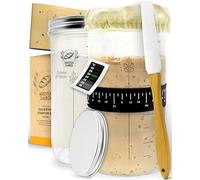 KRUSTENZAUBER Juego de 2 botes de 1000 ml con espátula y termómetro, accesorios para hornear pan, vidrio de levadura, fermentación, kit de iniciación Sourdough, vidrio para fermentación, 2x 1000ml