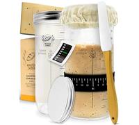 KRUSTENZAUBER Juego de 2 botes de fermentación de masa madre de 600 ml con espátula y termómetro, accesorios para hornear pan, vidrio, fermentación, kit de iniciación de masa madre, vidrio vacío