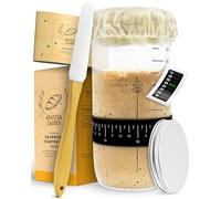 KRUSTENZAUBER Juego de iniciación de levadura - Tarro de fermentación de 600 ml con espátula y termómetro - Accesorios para hornear pan, vidrio de masa madre, fermentación, kit de iniciación