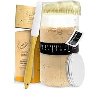 KRUSTENZAUBER Juego de iniciación de masa madre - Tarro de fermentación de 1000 ml con espátula y termómetro - Accesorios para hornear pan, recipiente de vidrio para masa madre y fermentación