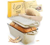 KRUSTENZAUBER Molde de pan esmaltado con tapa, incluye cesta de fermentación, molde robusto de 28 cm de hierro fundido, ideal como molde de caja, pan tostado, molde para pan, molde de pan, olla de