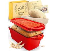 KRUSTENZAUBER Molde de pan esmaltado con tapa, incluye cesta de fermentación, molde robusto de 28 cm de hierro fundido, ideal como molde de caja, pan tostado, molde para pan, molde de pan, olla de