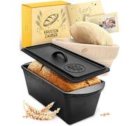 KRUSTENZAUBER Molde para pan con tapa in esta de fermentación - Molde robusto de 28 cm de hierro fundido - Ideal como molde rectangular, molde para pan de molde, molde para pan, accesorios para
