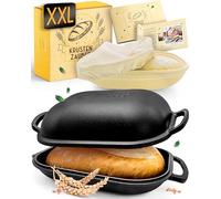 KRUSTENZAUBER Molde para pan de 40 cm con tapa, hierro fundido, incluye cesta de fermentación, robusta olla de hierro fundido, sartén para pan casero, olla de hierro fundido, olla de hierro fundido