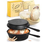 KRUSTENZAUBER Olla de hierro fundido de 26 cm, para hornear, incluye cesta de fermentación, robusta olla para hornear pan con tapa, sartén de hierro fundido, accesorios, sartén