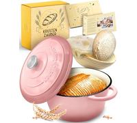 KRUSTENZAUBER Olla de hierro fundido para hornear pan esmaltado, incluye cesta de fermentación, 26 cm, olla esmaltada con accesorios, ideal como sartén para pan, pan, molde para hornear pan con tapa
