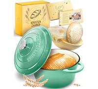 KRUSTENZAUBER Olla de hierro fundido para hornear pan esmaltado, incluye cesta de fermentación, 26 cm, olla esmaltada con accesorios, ideal como sartén para pan, pan, molde para hornear pan con tapa