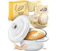 KRUSTENZAUBER Olla de hierro fundido para hornear pan esmaltado, incluye cesta de fermentación, 26 cm, olla esmaltada con accesorios, ideal como sartén para pan, pan, molde para hornear pan con tapa,