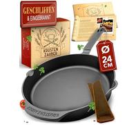 KRUSTENZAUBER Sartén de hierro fundido para inducción de 24 cm, incluye instrucciones y libro de recetas, sartén de hierro fundido, sartén de hierro fundido, sartén de hierro fundido, sartén de hierro