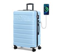 Krute Equipaje con ruedas giratorias, equipaje rígido con puerto de carga USB y bloqueo TSA, maleta ligera de policarbonato + ABS, azul claro, 71 cm
