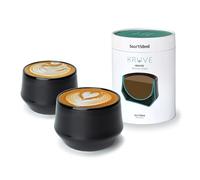 KRUVE Imagina tazas de café con leche de porcelana, tazas de café con doble pared, juego de dos tazas de vidrio - diseño esférico térmico de 5 oz, tazas de café aisladas para retener el calor (negro)