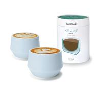 KRUVE IMAGINE Tazas de café con leche de porcelana, Tazas de café con leche de doble pared, Juego de dos tazas de vidrio - 5 oz Diseño esférico térmico para arte de café con leche, Tazas de café