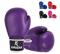Kruzak Guantes de boxeo lisos para Sparring, Kickboxing, Muay Thai, artes marciales y lucha contra artes marciales mixtas, guantes de entrenamiento y almohadillas de enfoque (morado, 10 onzas)