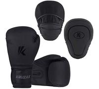 Kruzak - Guantes de boxeo negro mate y guantes de enfoque, kit de kickboxing y entrenamiento de Muay Thai, MMA, juego de fitness con almohadillas para artes marciales y karate, negro mate, 350 ml