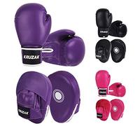 Kruzak - Juego de guantes de boxeo y guantes de boxeo lisos para kickboxing y Muay Thai MMA, kit de fitness con almohadillas de boxeo para artes marciales y karate (morado, 16 onzas)