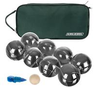 KRUZZEL Juego de petanca de petanca con 8 bolas de metal + bola de madera y cinta métrica en maletín de transporte - Juego de petanca para jardín, parque, camping