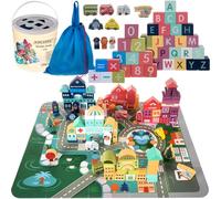 KRUZZEL Juego de rompecabezas de madera con letras y números, vehículos figuras, juguete para niños pequeños, 19159