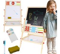 KRUZZEL Pizarra de madera,Caballete para dibujo,Pizarra para niños Multiactividad Diseño y Rollo de Papel, Magnético Bonus