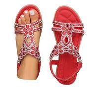 krxodiuoiy Sandalias elegantes para mujer, estilo boho brillante, sandalias planas para mujer, con pies anchos, sandalias de mujer con punta abierta, zapatos de verano, cómodas sandalias de playa para
