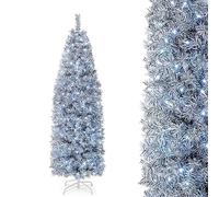 KRXSOBNV, Árbol de Navidad Tipo lápiz Delgado con bisagras 250 Luces LED Color Blanco frío, 475 Puntas Ramas y Base Metal, decoración navideña for el hogar la Oficina,Árboles de Navidad(White+Black)