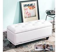 KRXSOBNV Banco De Almacenamiento Banco De Extremo De Cama De Cuero De PU: Reposapiés Multifunción Modernos, for Dormitorio, Sala De Estar,Reposapiés(White,60x40x45cm(24x16x18inch))