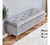 KRXSOBNV Banco de Almacenamiento con Patas de Metal Dorado - Reposapiés de Terciopelo Moderno for Sala de Estar y Dormitorio - Elegante Extremo con Botones,Reposapiés(Grey,100x40x45cm(39x16x18inch))