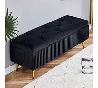 KRXSOBNV Banco de Almacenamiento con Patas de Metal Dorado - Reposapiés de Terciopelo Moderno for Sala de Estar y Dormitorio - Elegante Extremo con Botones,Reposapiés(Black,80x40x45cm(31x16x18inch))