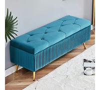 KRXSOBNV Banco de Almacenamiento con Patas de Metal Dorado - Reposapiés de Terciopelo Moderno for Sala de Estar y Dormitorio - Elegante Extremo con Botones,Reposapiés(Blue a,100x40x45cm(39x16x18inch)