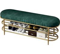 KRXSOBNV Banco de Almacenamiento de Zapatos, Organizador de Zapatos for Entrada con Asiento de Terciopelo y Marco de Metal Dorado(Green,100 * 35 * 45cm)