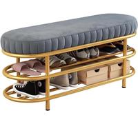 KRXSOBNV Banco de Almacenamiento de Zapatos, Organizador de Zapatos for Entrada con Asiento de Terciopelo y Marco de Metal Dorado(Grey,120 * 35 * 45cm)