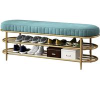 KRXSOBNV Banco de Almacenamiento de Zapatos, Organizador de Zapatos for Entrada con Asiento de Terciopelo y Marco de Metal Dorado(Blue,100 * 35 * 45cm)