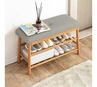 KRXSOBNV, Banco zapatero de entrada con asiento acolchado, banco de almacenamiento de zapatos de madera, estante organizador de zapatos de 3 niveles para pasillo, dormitorio, sala de estar, dormitorio