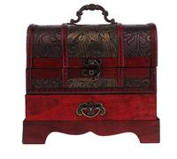 KRXSOBNV Caja de joyas antigua, Caja de almacenamiento joyas madera retro, organizador cofre del tesoro, decoración hogar, 22 x 16 cm