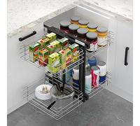 KRXSOBNV, con 4 cestas de Almacenamiento de Acero Inoxidable Cromado Estante de Cocina Esquina ciega Estante extraíble for organizar latas, ollas, sartenes, Abierto for diestros o Zurdos ，Organizador