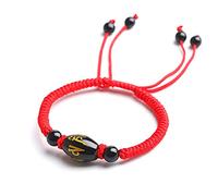 KRXSOBNV El Brazalete de Perlas， Pulsera Feng Shui de obsidiana roja/Negra con Amuleto la Riqueza, Ajustable, for protegerse del Mal, for Hombres y Mujeres, Color Rojo(Red)