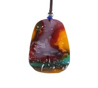 KRXSOBNV El collar del viento, Collar con colgante de jade seda dorada piedra semipreciosa natural y pintura paisaje Feng Shui