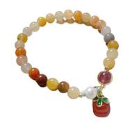 KRXSOBNV El collar del viento, Pulsera de jade natural con amuleto riqueza y prosperidad, seda dorada, turquesa colgante ágata la suerte(Persimmon-Stretch)