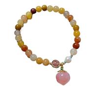 KRXSOBNV El collar del viento, Pulsera de jade natural con amuleto riqueza y prosperidad, seda dorada, turquesa colgante ágata la suerte(Peach-Stretch)