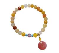 KRXSOBNV El collar del viento, Pulsera de jade natural con amuleto riqueza y prosperidad, seda dorada, turquesa colgante ágata la suerte(Harmony Buckle-Stretch)