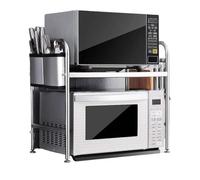 KRXSOBNV, Estante organizador de encimera de cocina de 2 niveles con 4 ganchos for almacenamiento de vajilla y suministros de cocina,Rejilla Microondas
