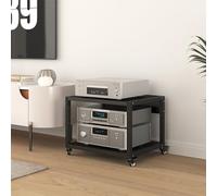 KRXSOBNV, Gabinete de componentes de audio y vídeo, para sala de estar, juegos, sala de grabación, soporte de medios móvil, soporte de TV de esquina, estantes de audio, ganchos de pescado (2 niveles