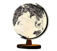 KRXSOBNV Globo terráqueo, Globo Iluminado de 25 cm/10 Pulgadas Negro con Soporte Madera Blanco Ocean Touch Regulable Niños Marcado Texto Claro